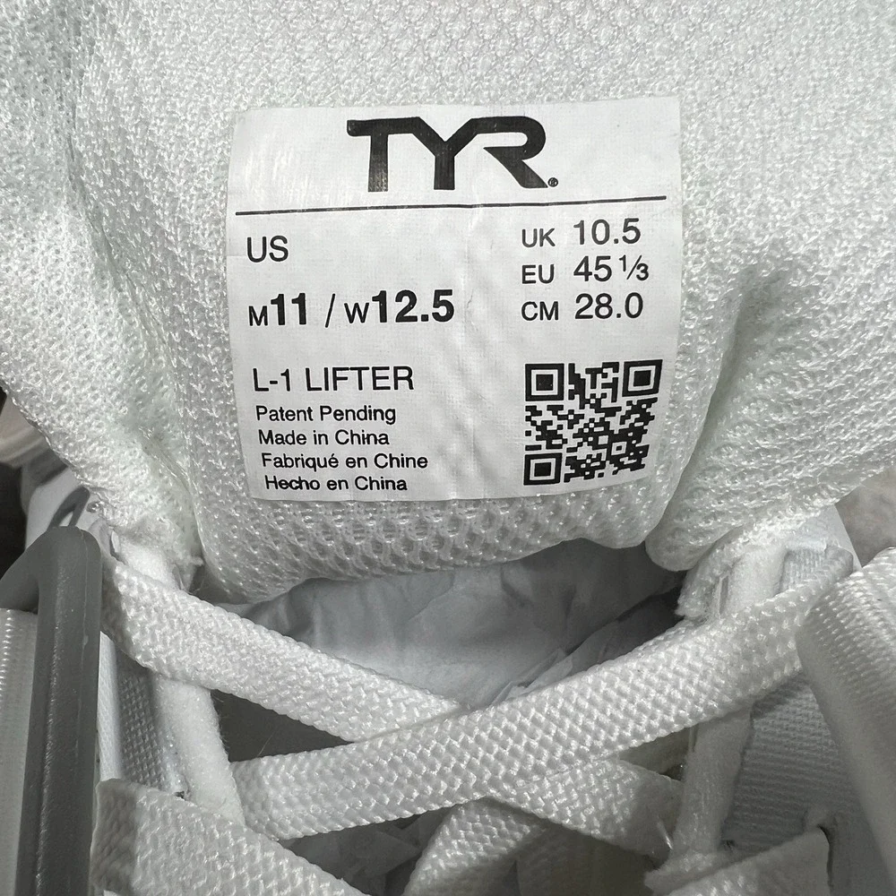 TYR L-1 Lifter Men's 11 Weight Training Powerlifting Gym Shoes White Silver NWOB
